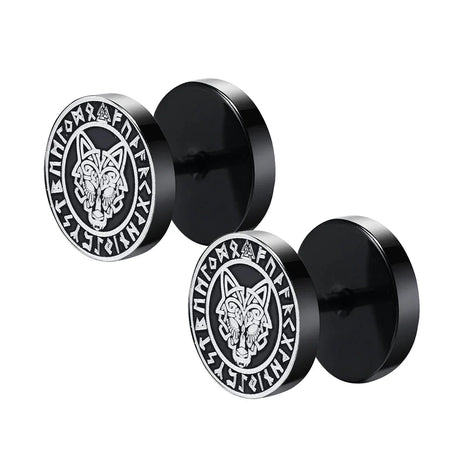 Orecchini a bottone con rune vichinghe norvegesi gotiche per uomo Ragazzi Rock Punk Acciaio inossidabile Testa di lupo Bussola Nodo celtico Orecchini neri Regalo platinumshop