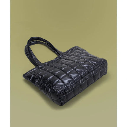Large Capacity Women's Tote Bag Street Style Commuter Bag down Handbag Fashion Pure Color Handbag PU Material Daily Match PlatiNum