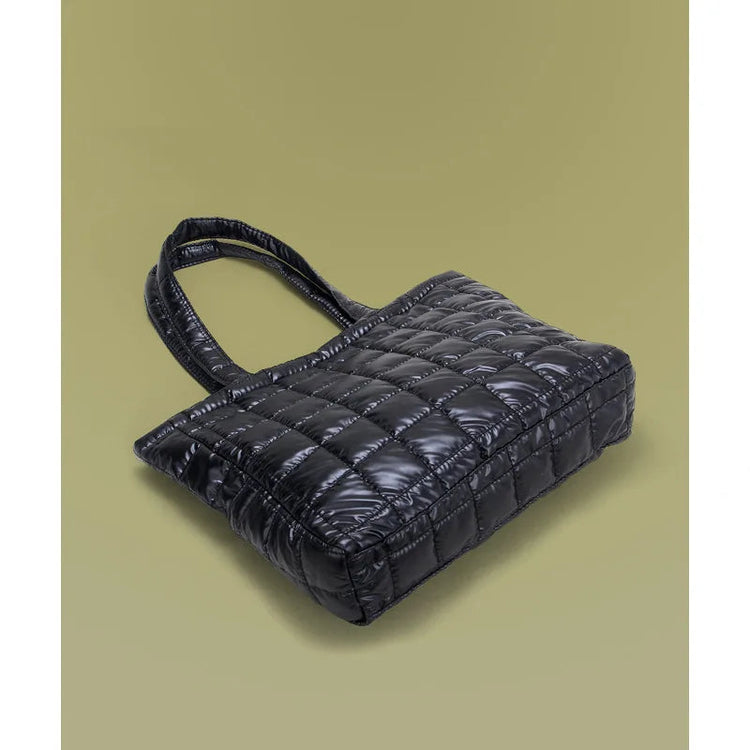 Large Capacity Women's Tote Bag Street Style Commuter Bag down Handbag Fashion Pure Color Handbag PU Material Daily Match PlatiNum