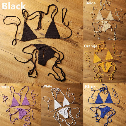Set Bikini Lavorato a Mano all'Uncinetto, Costume da Bagno Sexy da Donna, Stile Bohémien, Attrezzatura da Nuoto in Cotone, Accessori Sportivi PlatiNum