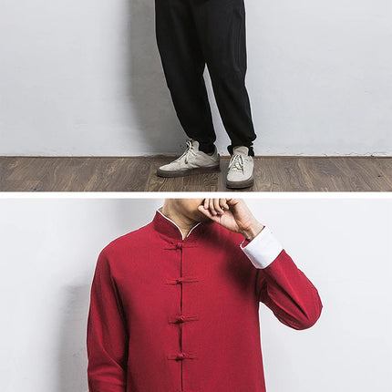 Nuovo gru ricamo top abbigliamento tradizionale cinese per uomo camicie vintage in lino a mezza manica colletto Madarin solido Hanfu Kungfu