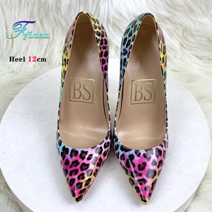 Moda Leopard Print 8cm 10cm 12cm Décolleté Donna Punta a punta Stiletto Sexy Celebrity Night Club Party Scarpe col tacco alto di grandi dimensioni platinumshop