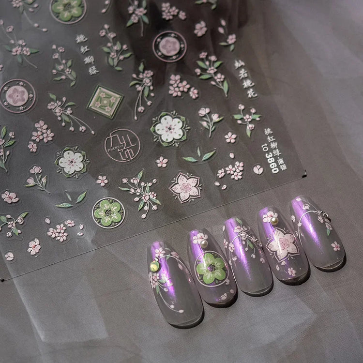 5D Kawaii Lily Nail Art Stickers 1pcs Japanese Pink White Flower With Diamond Self Adhesive Nail Decorations Slider Decals DIY