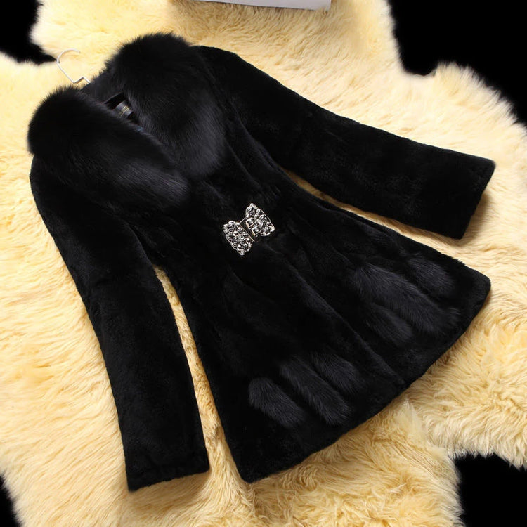Oversize Women's Winter Plush Coat Female Thick Fur Warm Jackets 2024 New V-neck Faux Fur Collar Clothes Comfort Furry Coats