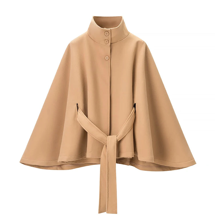 5 Colors New Autumn High Collar Woolen Cape Coat Tie Bow Sashes Long Bat Sleeve Front Buttons Cloak Shawl Jacket Loose Outerwear