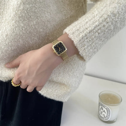 Orologio al quarzo semplice di marca per donna Orologi da donna regalo di lusso retrò Orologi da polso con cinturino in acciaio inossidabile regolabile con quadrante piccolo platinumshop