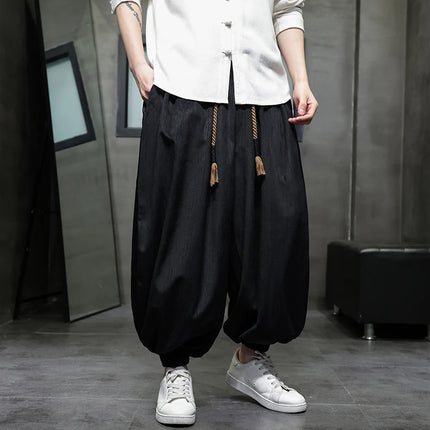 Pantaloni a gamba larga da uomo Pantaloni larghi in vita elastica da uomo Streetwear Stili giapponesi Pantaloni casual Pantaloni lunghi oversize vintage solidi