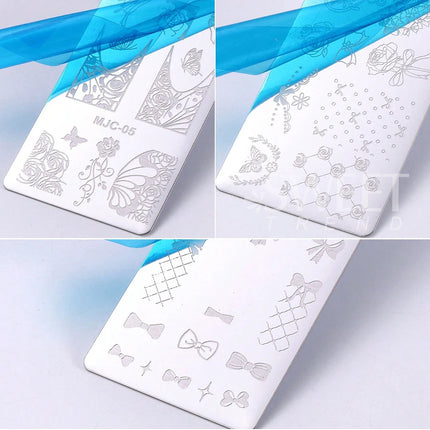 3pcs Bow Tie Nail Stamping Plates Butterfly Design Floral Flower Leaf  Nail Art Stamp Stencil Printing Template Manicure Tools