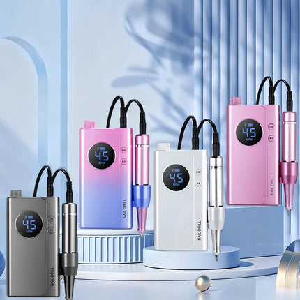 Professional Nail Drill 45000 RPM: Portable Diamond Nail Drill Kit Rechargeable 4500 MAh Battery Electric Nail File For Thick Acrylic Nails With Ceramic Nail Drill Bits Sanding Bands Nail Tech Salon&Home Use For All Festival