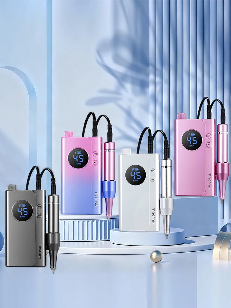 Professional Nail Drill 45000 RPM: Portable Diamond Nail Drill Kit Rechargeable 4500 MAh Battery Electric Nail File For Thick Acrylic Nails With Ceramic Nail Drill Bits Sanding Bands Nail Tech Salon&Home Use For All Festival