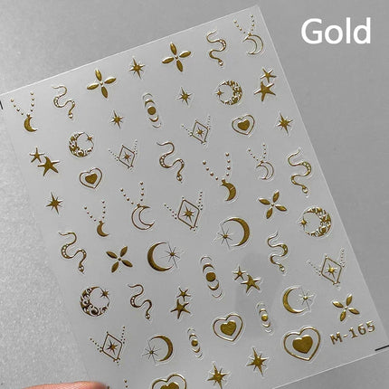 Punk Glitter Powder Blue Pink Star Charm Laser Silver Gold Starlight Rhinestones Moon DIY Nail Art Stickers Manicure Tool Decals