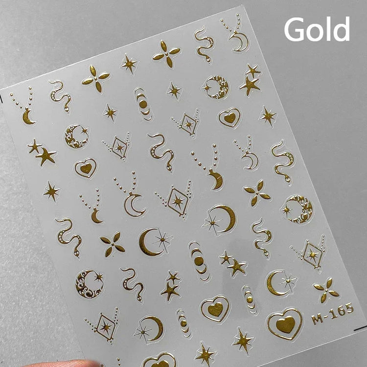 Punk Glitter Powder Blue Pink Star Charm Laser Silver Gold Starlight Rhinestones Moon DIY Nail Art Stickers Manicure Tool Decals