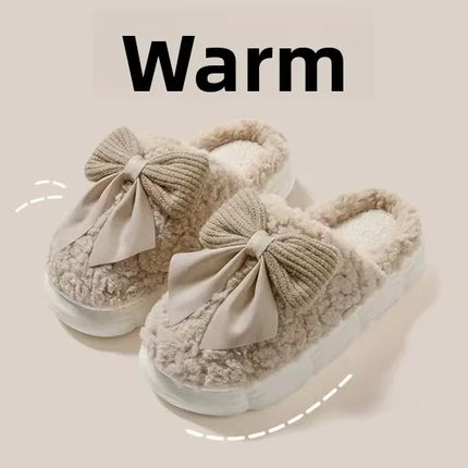Winter Cute Butterfly Cotton Slippers for Women Non Slip Thick Sole Fluffy Indoor House Shoes Warm Maternity Home Footwear