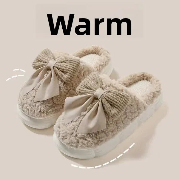 Winter Cute Butterfly Cotton Slippers for Women Non Slip Thick Sole Fluffy Indoor House Shoes Warm Maternity Home Footwear