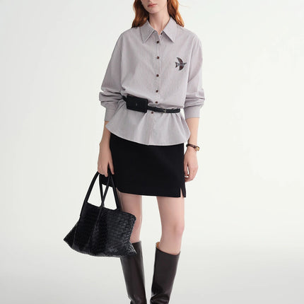 DUSHU Classic Long and Short Elastic Waist A-line Skirt 2025 Winter Skirt for Women Solid Simple Commuting Office Ladies College PlatiNum
