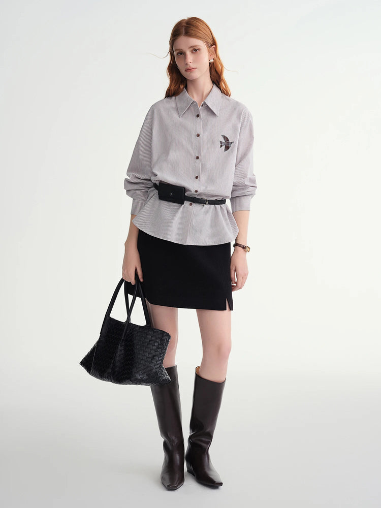 DUSHU Classic Long and Short Elastic Waist A-line Skirt 2025 Winter Skirt for Women Solid Simple Commuting Office Ladies College PlatiNum