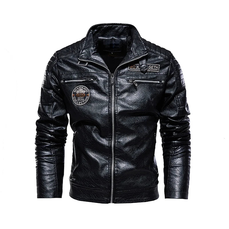 2023 Leather Jacket Men Winter Fleece Motorcycle Faux Leather Jacket Removable Fur Collar Windbreaker Ropa De Hombre Slim Coat Black