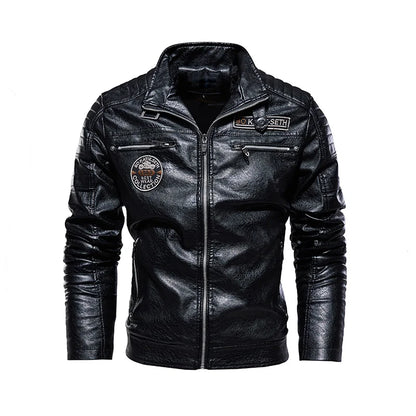 2023 Leather Jacket Men Winter Fleece Motorcycle Faux Leather Jacket Removable Fur Collar Windbreaker Ropa De Hombre Slim Coat Black