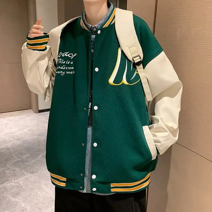 Embroidery Baseball Uniform Man Casual Jackets New Autumn Splicing Trendy Jacket Fashion High Street Outerwear Loose Clothes