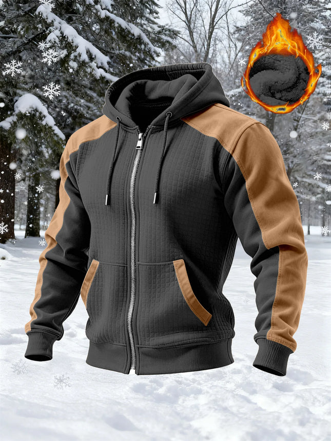2026 New Winter and Autumn Men's Double-Layered Insulated Thick Hooded Coat, Comfortable Cardigan with Zipper Closure Jacket
