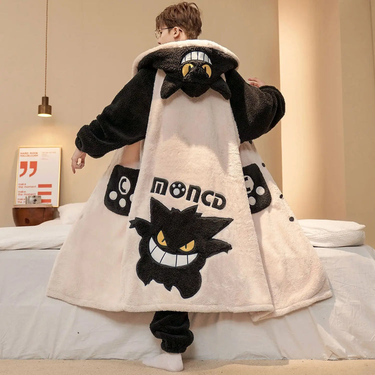 Capybara Cute Fashion Hooded Plush Robe Pajamas Set Warm Flannel Loungewear Soft Home Sleepwear Men Boys Daily Casual Comfort