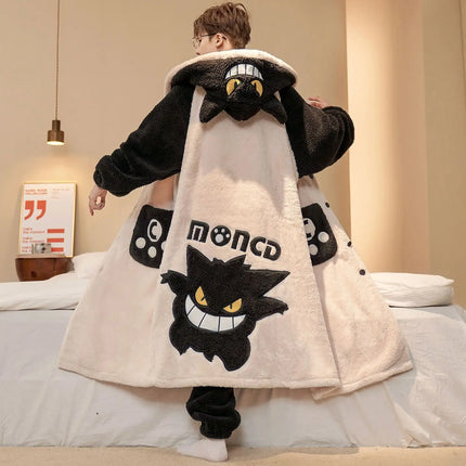 Capybara Cute Fashion Hooded Plush Robe Pajamas Set Warm Flannel Loungewear Soft Home Sleepwear Men Boys Daily Casual Comfort