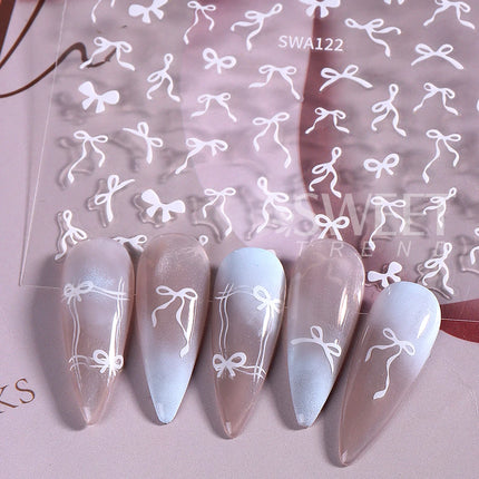 4/8pcs Bowknot Ribbon Nail Stickers Mini Kawaii Lace Bow Tie Design Self-Adhesive Nail Art Decals DIY Manicure Supplies Decor