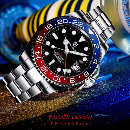 PAGANI DESIGN 2026 40MM Orologio Automatico di Lusso da Uomo GMT con Ghiera in Ceramica, Cinturino Jubilee, Vetro Zaffiro, Impermeabile