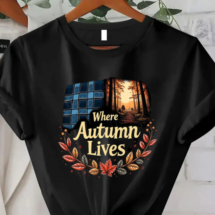Comfortable Printed Women's T-shirt Thanksgiving Autumn Leaves T-shirt Women's Fall Seasonal Graphic T-shirt
