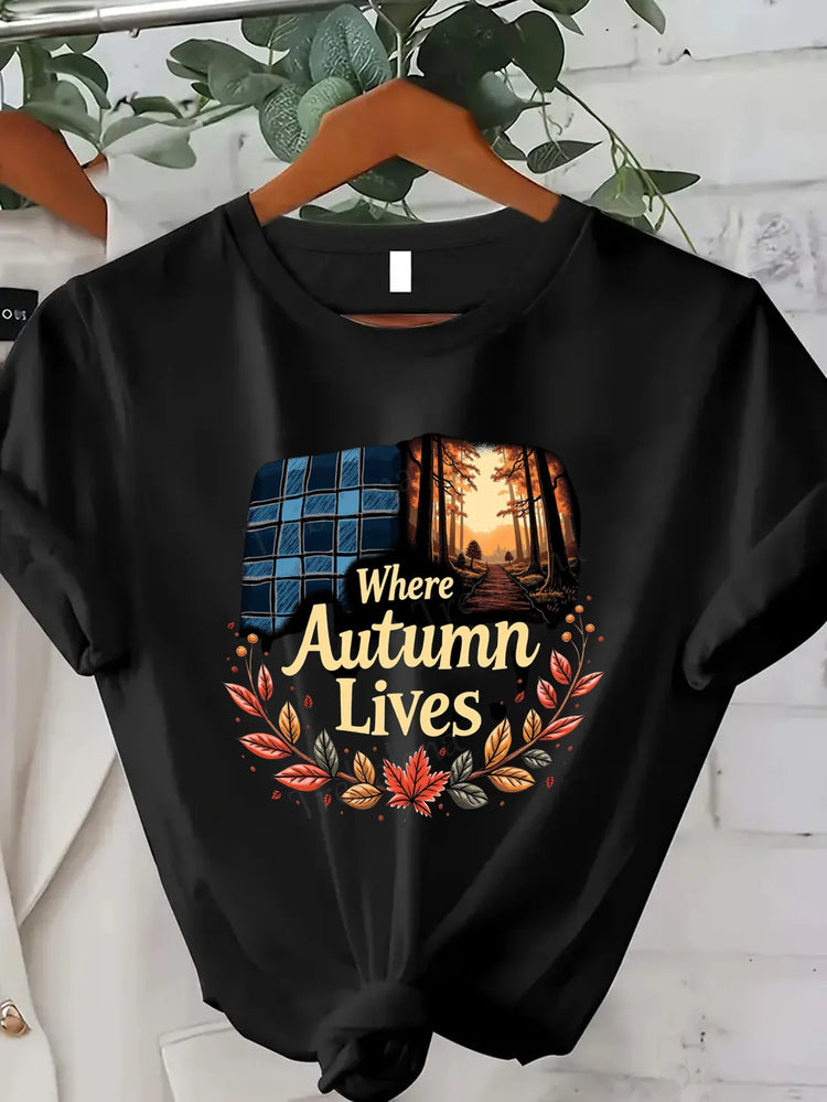 Comoda maglietta con stampa da donna T-shirt con foglie autunnali di ringraziamento T-shirt grafica stagionale autunnale da donna