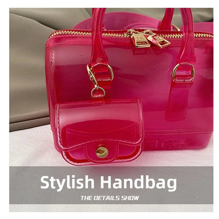 2025 Transparent PVC Beach Bag, Korean Style, Fresh and Sweet Silicone Shoulder Bag, Medium Size with Zipper Closure