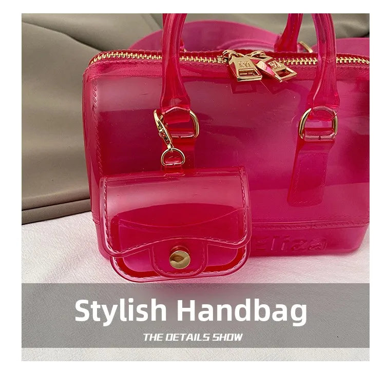 Borsa da Spiaggia in PVC Trasparente 2025, Stile Coreano, Borsa a Tracolla Fresca e Dolce in Silicone, Misura Media con Chiusura a Cerniera