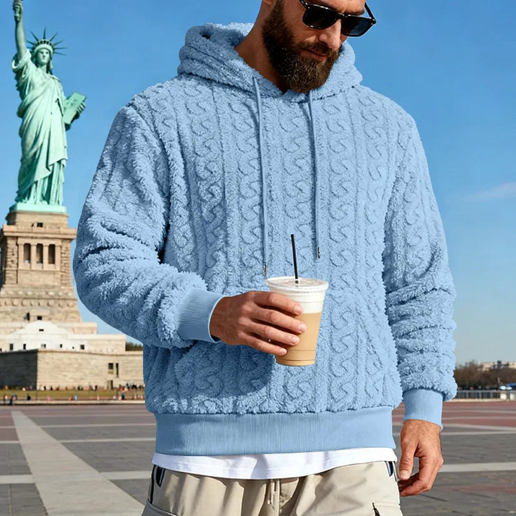 Cross-border Loose Men's Winter Retro Warm Double-Sided Velvet Casual Trend Hooded Pocket High Street Sweater