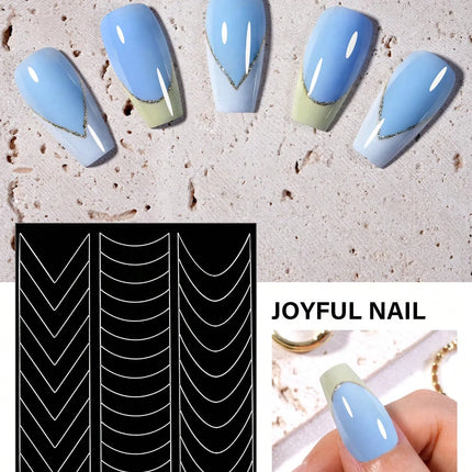 1pc 6 Style Hollow out French Manicure Nail Art Stickers, V-Shaped Strip-Type Simple Design Self-Adhesive Nail Tips Guides Frenc