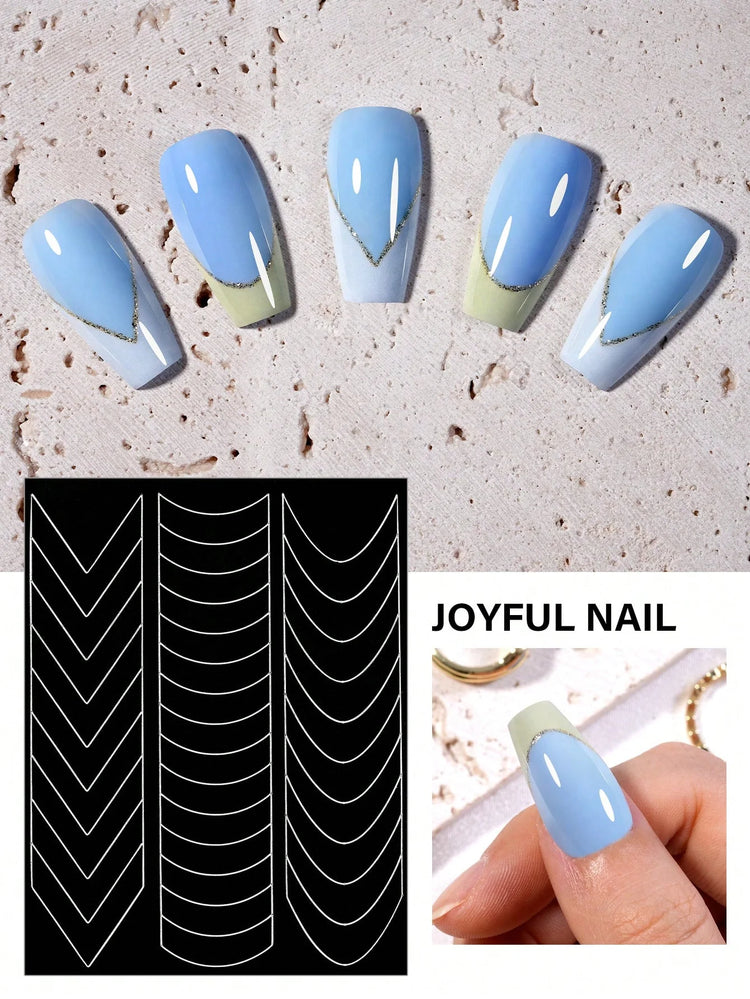 1pc 6 Style Hollow out French Manicure Nail Art Stickers, V-Shaped Strip-Type Simple Design Self-Adhesive Nail Tips Guides Frenc