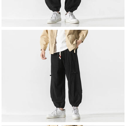 Pantaloni da uomo caldi di vendita autunno stile cinese pantaloni larghi larghi vintage moda uomo pantaloni lanterna con coulisse Harajuku solidi