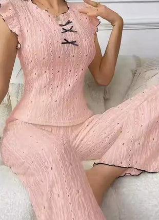 Nuovo set pigiama da donna con trama in pizzo di fascia alta, primavera ed estate, stile europeo e americano