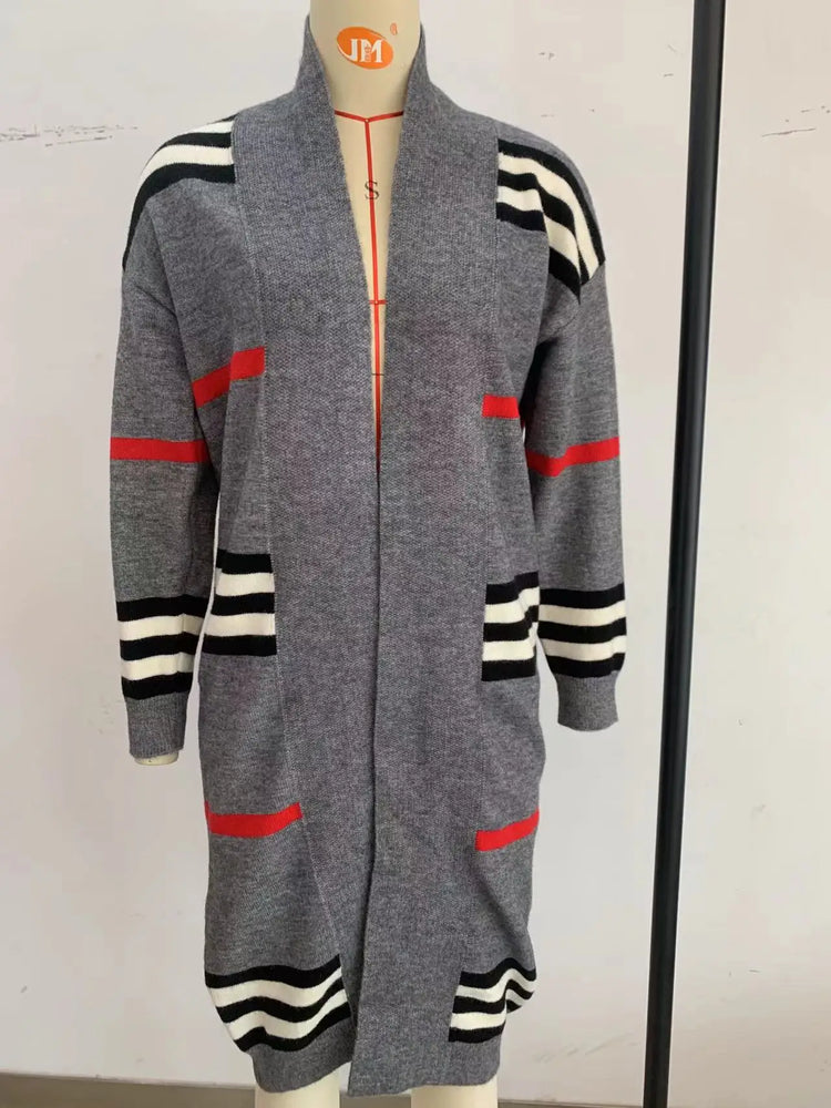 Print Long Cardigan For Women 2025 New Autumn Winter Clothes Knit Loose Outerwear Soft Sweater Coat Streetwear Fashion Cover Up