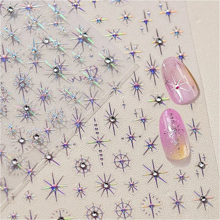 Punk Glitter Powder Blue Pink Star Charm Laser Silver Gold Starlight Rhinestones Moon DIY Nail Art Stickers Manicure Tool Decals
