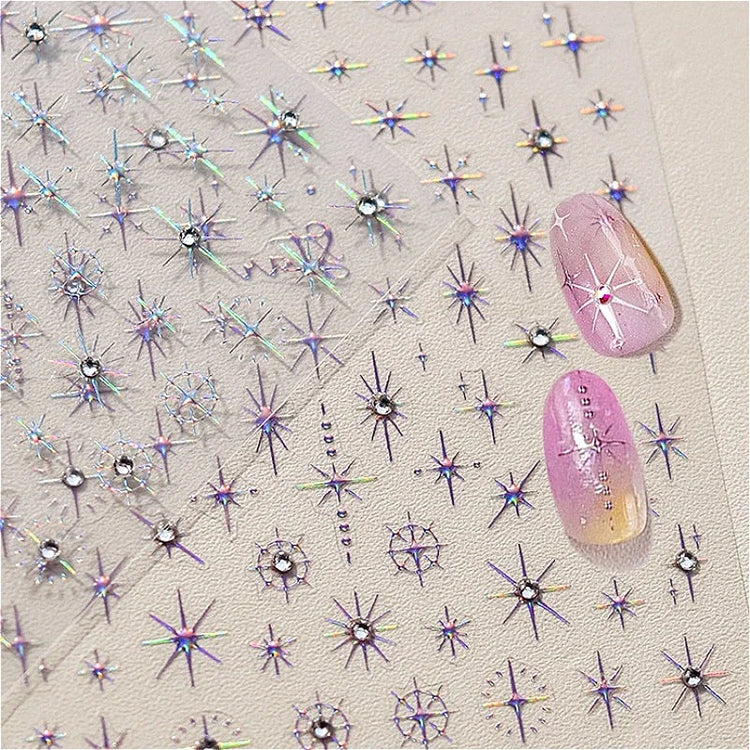 Punk Glitter Powder Blue Pink Star Charm Laser Silver Gold Starlight Rhinestones Moon DIY Nail Art Stickers Manicure Tool Decals