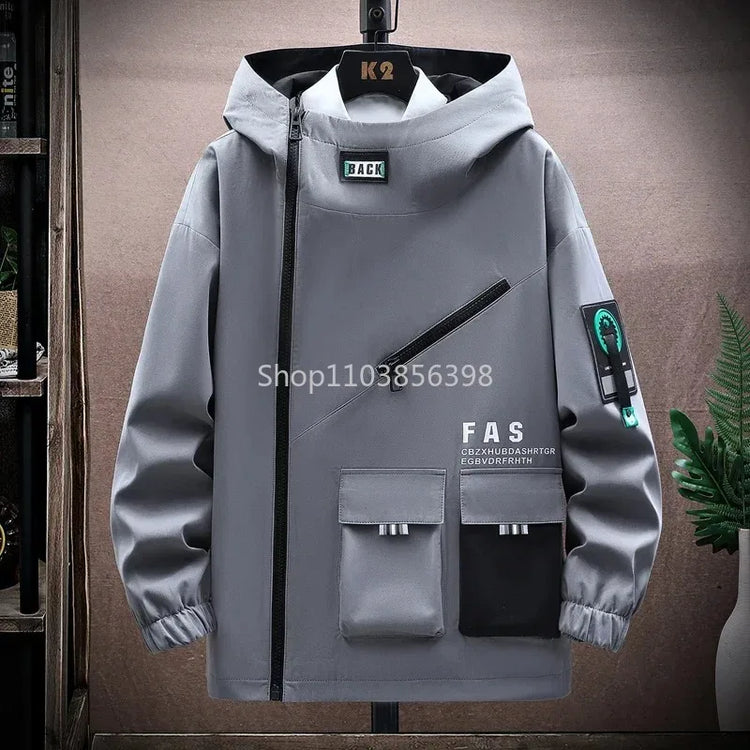 Outdoor Jacket Men Zip Up Hooded Waterproof Jacket Hiking Camping Windbreaker Male Spring Autumn Coats Overisze Outwear Hip Hop