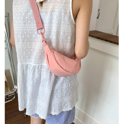 Simple Design Women's Messenger Bag Fashion Ladies Nylon Hobos Small Shoulder Bags Vintage Female Girls Purse Cloth Handbags PlatiNum