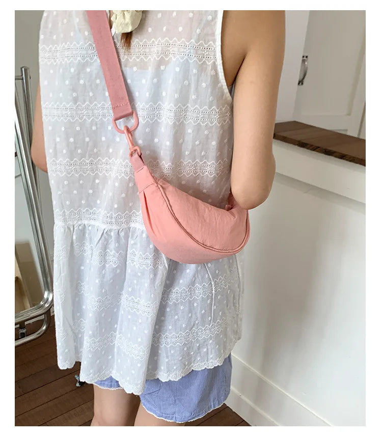 Simple Design Women's Messenger Bag Fashion Ladies Nylon Hobos Small Shoulder Bags Vintage Female Girls Purse Cloth Handbags PlatiNum