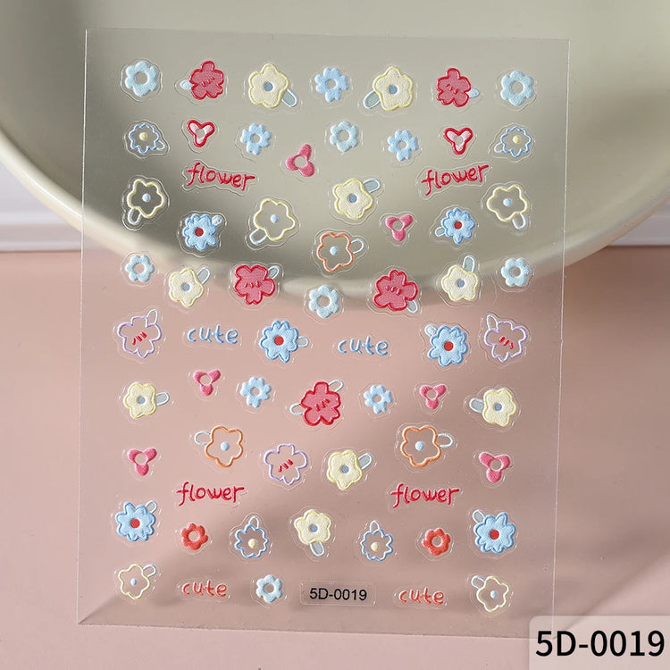 1Pcs 5D Graffiti Kitten Puppy Nail Art Sticker Lovely Lines Animal Cat Embossed Nail Slider Self-Adhesive Cat/Dog Manicure Decal