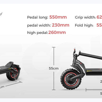 Monopattino elettrico iScooter iX7Pro a doppia trazione per fuoristrada, velocità massima 60 km/h, pneumatici da 10 pollici, 2000W, 17.5Ah, 48V, pieghevole, con app.