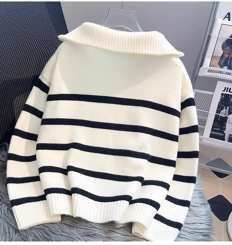 Sweater Hoodie Women's 2026 New Zipper Striped Bottom Pad Short Fashion High end Women's Sweater
