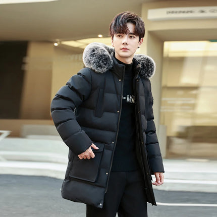 Windproof Breathable Thick Padded Down Winter Thick Windproof Warm with Hat Long Cotton Goose Down Men's Woman Outdoor