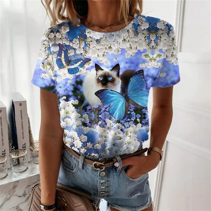 Cute Cat Pattern T Shirt per le donne Pet Animal 3D stampato maniche corte Tees Estate Casual T-shirt allentate Streetwear O-Collo Top