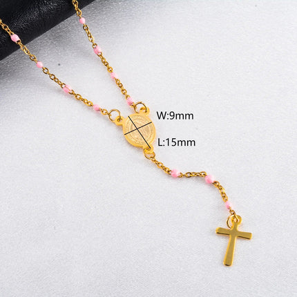 Gesù Croce in Acciaio Inossidabile Rosario Cristiano Cattolico Religioso Larghezza 1.5mm Smalto Satellite Perline Cavo Collana a Catena a Maglia PlatiNum