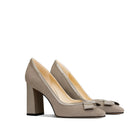 Eleganti tacchi a spillo in pelle scamosciata kaki 2025 Punta quadrata alla moda autunnale comoda per le donne piccole
